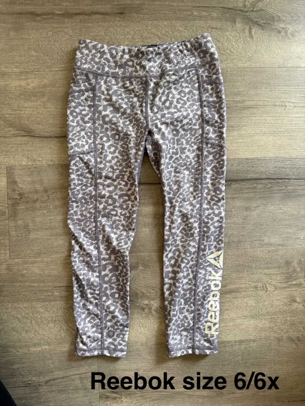 Reebok Girls' Taupe Leopard Print Leggings with White Logo-BUNDLE FOR SAVINGS